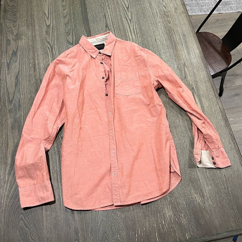 Outpost Makers Button Up Shirt Long Sleeves Collared Pocket Cotton Orange L